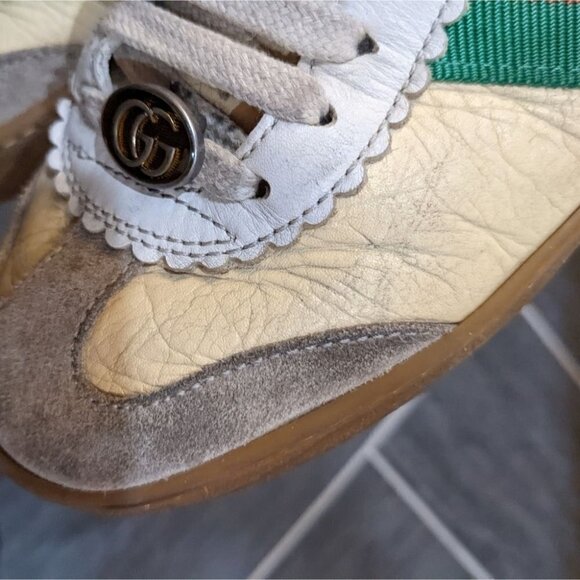 Gucci | Women's Yellow Leather Sneakers With Web G74 - Picture 11 of 16